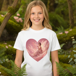 ピンクの雲の上のバレンタイン・フェアリー・ファンタジーアート Tシャツ