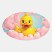 ピンクの雲の上の可愛いアヒルの子 誕生日  楕円形シール (正面)