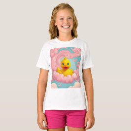 ピンクの雲の上の可愛いアヒルの子 誕生日  Tシャツ