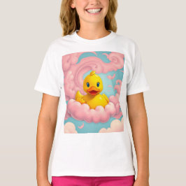 ピンクの雲の上の可愛いアヒルの子 誕生日  Tシャツ