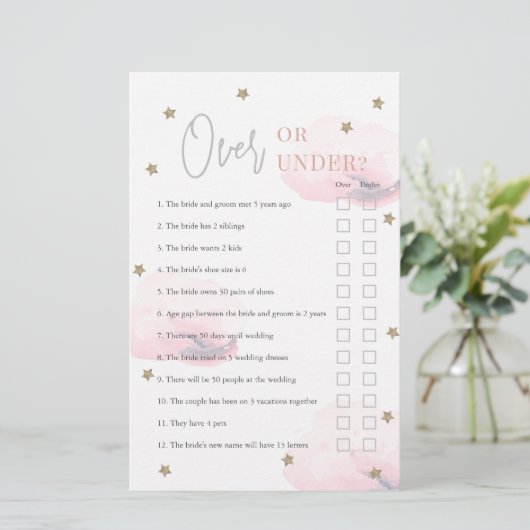 ピンクの雲の上または下のブライダルシャワーゲーム (スタンド正面)