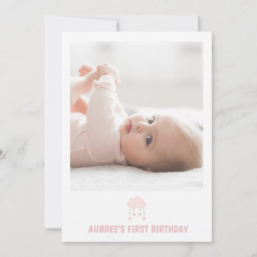 ピンクの雲の写真twinkle星1歳の誕生日 招待状 (裏面)