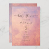 ピンクの雲の夢のような天空の赤ちゃんシャワー 招待状 (正面/裏面)