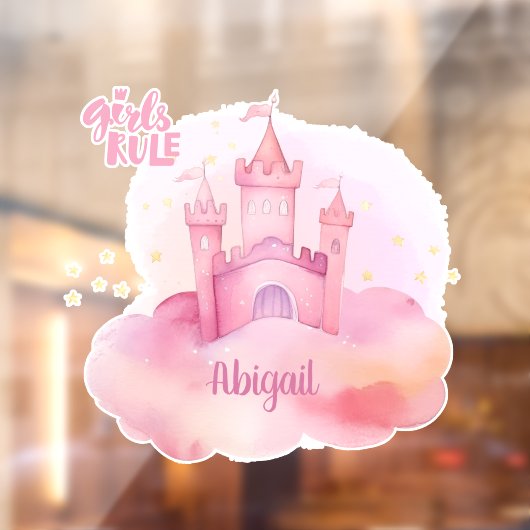 ピンクの雲の水色の女の子のルールパレス ウィンドウサイン (シート2)