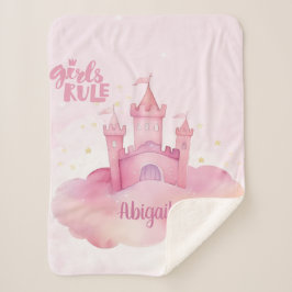 ピンクの雲の水色の女の子のルールパレス シェルパブランケット