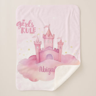 ピンクの雲の水色の女の子のルールパレス シェルパブランケット