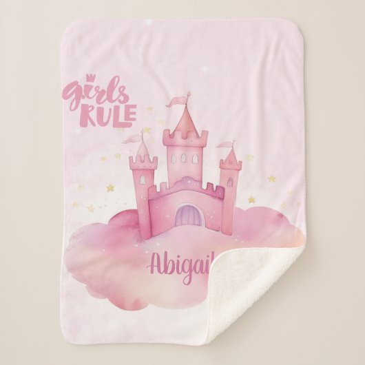 ピンクの雲の水色の女の子のルールパレス シェルパブランケット (正面)