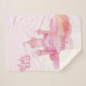 ピンクの雲の水色の女の子のルールパレス シェルパブランケット (正面(横))