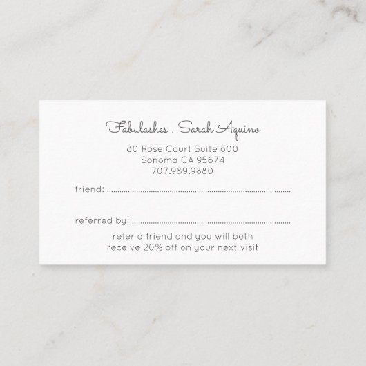 ピンクの雲の目まぶしメイクアップアーティスト 紹介カード (裏面)