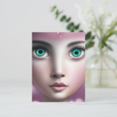 ピンクの雲の緑の目の顔 ポストカード (スタンド正面)