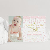 ピンクの雲の輝く星の写真1番目の誕生日 招待状