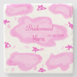 ピンクの雲パステル星の花嫁ガーリーモダン ストーンコースター