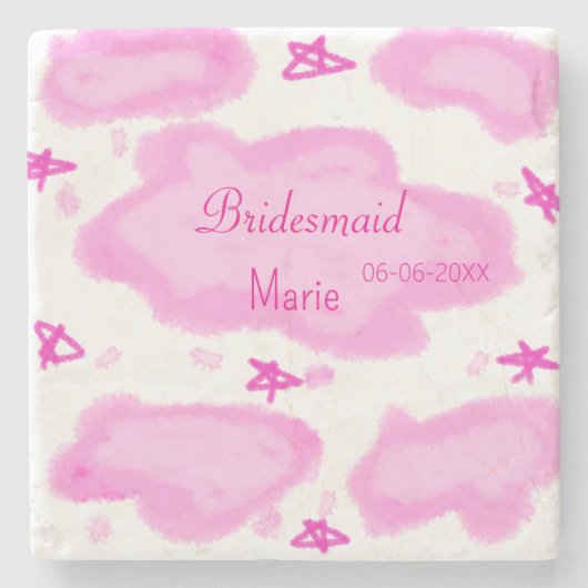 ピンクの雲パステル星の花嫁ガーリーモダン ストーンコースター (正面)
