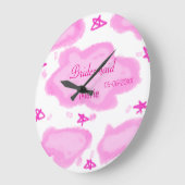 ピンクの雲パステル星の花嫁ガーリーモダン ラージ壁時計 (傾斜)