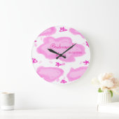 ピンクの雲パステル星の花嫁ガーリーモダン ラージ壁時計 (ホーム)
