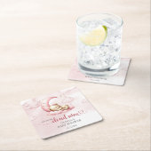 ピンクの雲9テディベアの女の子の赤ちゃんシャワー スクエアペーパーコースター (インサイチュ)