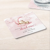 ピンクの雲9テディベアの女の子の赤ちゃんシャワー スクエアペーパーコースター (アングル)