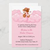 ピンクの雲、猿のベビーシャワーの招待状 招待状 (正面/裏面)