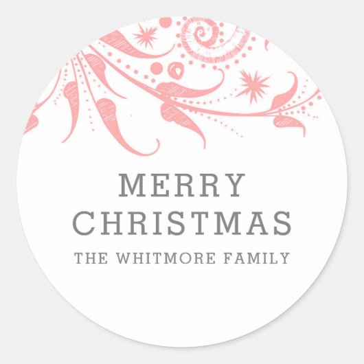 ピンクの霜のメリークリスマス ラウンドシール (正面)