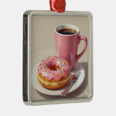 ピンクの霜の降りたドーナツとコーヒークリスマス メタルオーナメント