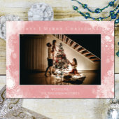 ピンクの霜の雪の結晶クリスマスフォトカード シーズンカード