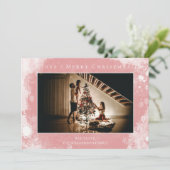 ピンクの霜の雪の結晶クリスマスフォトカード シーズンカード (スタンド正面)