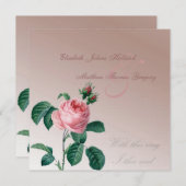 ピンクの霧のばら色の結婚式 招待状 (正面/裏面)