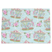 ピンクの青いサーカスの回転木馬の子馬 ラージペーパーバッグ (正面)