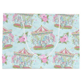 ピンクの青いサーカスの回転木馬の子馬 ラージペーパーバッグ (裏面)