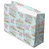 ピンクの青いサーカスの回転木馬の子馬 ラージペーパーバッグ (正面アングル)