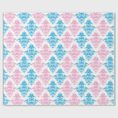 ピンクの青いダマスクのジェンダーがラップを明らかにする ラッピングペーパー (フラット)