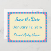 ピンクの青いドット日付を保存する大きなプリント 案内ポストカード (正面/裏面)