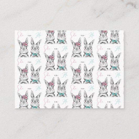 ピンクの青いバンニー性別おむつラッフルを明らかにする エンクロージャーカード (裏面)