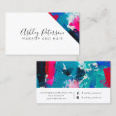 ピンクの青いブラシストローク化粧のタイポグラフィ 名刺 (正面/裏面)