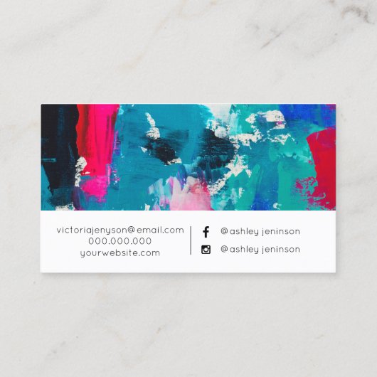 ピンクの青いブラシストローク化粧のタイポグラフィ 名刺 (裏面)