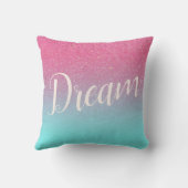 ピンクの青いモノグラムの名前の夢のグリッターのリバーシブル クッション (裏面)