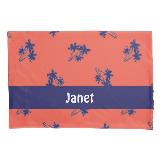 ピンクの青いヤシの木 枕カバー (正面)