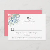 ピンクの青いラベンダーのセージグリーンの花柄RSVP 出欠カード (正面/裏面)