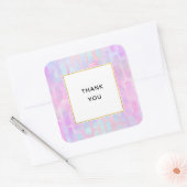 ピンクの青い四角形ありがとう スクエアシール (封筒)