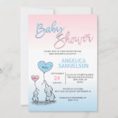 ピンクの青い性は象のベビーシャワーを明らかにします 招待状 (正面)