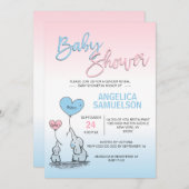 ピンクの青い性は象のベビーシャワーを明らかにします 招待状 (正面/裏面)