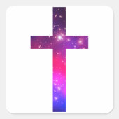 ピンクの青い星が白を横切る スクエアシール (正面)
