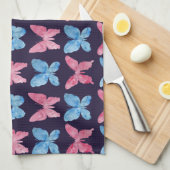 ピンクの青い水の色絵画のパターン キッチンタオル (四つ折り)