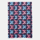 ピンクの青い水の色絵画のパターン キッチンタオル (縦)