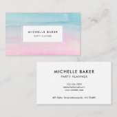 ピンクの青い水彩画のグラデーションなモダン 名刺 (正面/裏面)