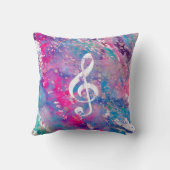 ピンクの青い水彩画のペンキ音楽ノートのト音記号 クッション (裏面)