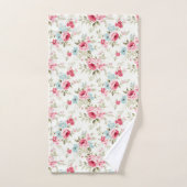 ピンクの青い白いフローラの花みすぼらしいシック バスタオルセット (ハンドタオル)