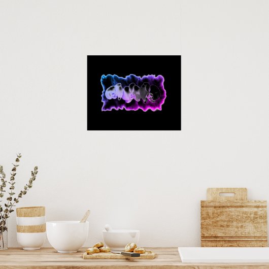 ピンクの青い紫の水色の蘭のパターン ポスター (キッチン)