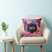 ピンクの青い絵を描渦巻きがモノグラム枕 クッション (椅子)