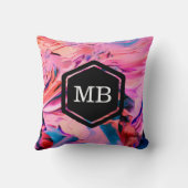 ピンクの青い絵を描渦巻きがモノグラム枕 クッション (裏面)
